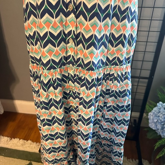 Blue and White Chevron Midi Dress - Picture 6 of 11